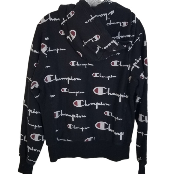 Champion Reverse Weave All Over Logo Print Pullover Hoodie Sweatshirt Size S - Picture 4 of 8